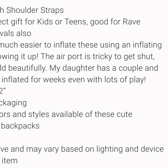 Colorful  Inflatable Backpack 🎒 choice of color blue green or pink - Picture 3 of 8